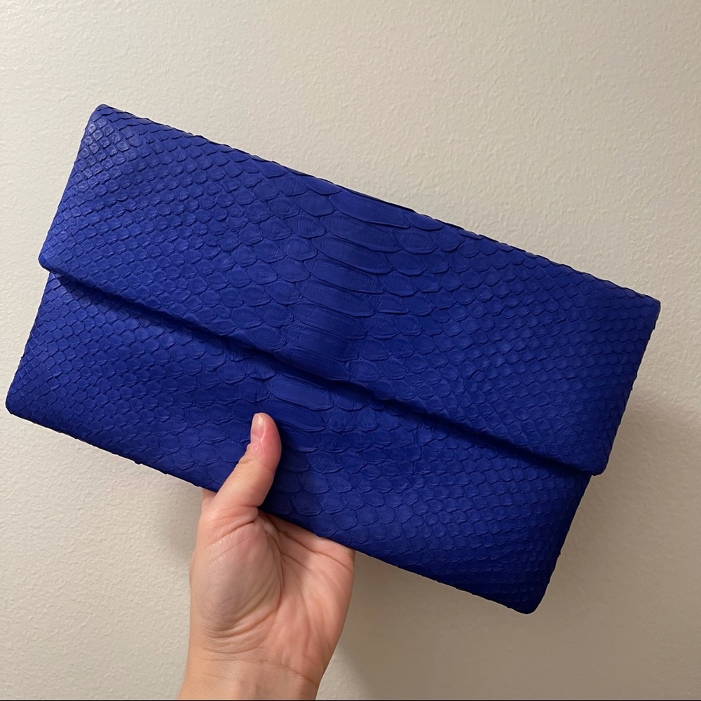 Electric Blue Leather Clutch with Suede Lining